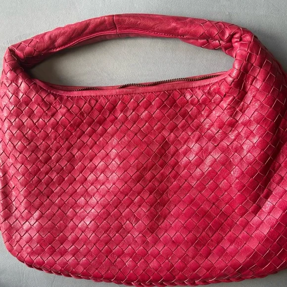 Woven Leather Hobo Bag - Red - Picture 1 of 6